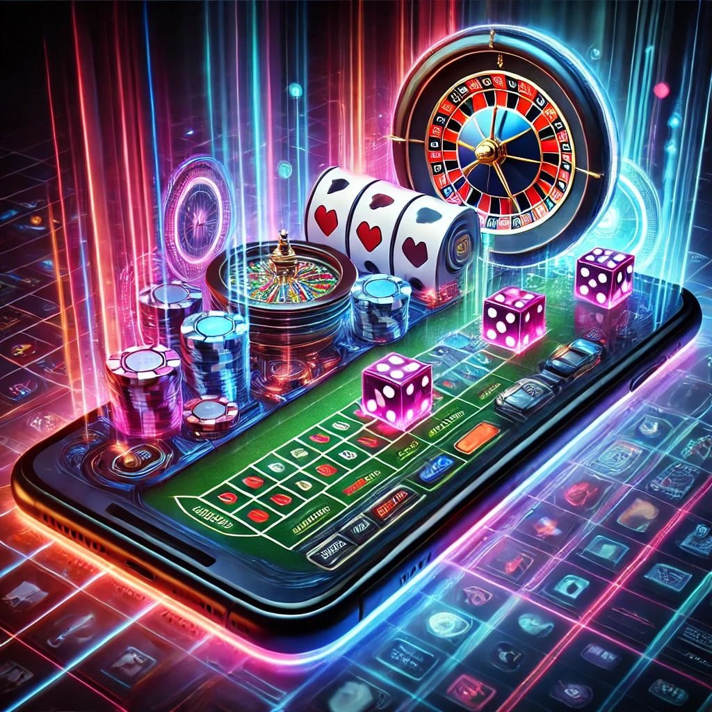 Pemandangan cahaya kota malam yang futuristik dengan tema game dan taruhan online